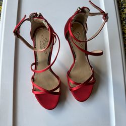 Jewel By Badgley Mishka Red Satin Sandal Heels