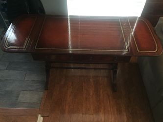 ANTIQUE GENUINE MAHOGANY ASSOCIATION #184 DROP LEAF W/LEATHER TOP COFFEE TABLE