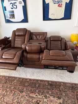 Dual Power Leather Reclining Sofa with Adjustable Head set