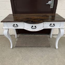 Antique White & Brown Shabby Chic Farmhouse Desk / Buffet / Credenza 🚚 Delivery Available