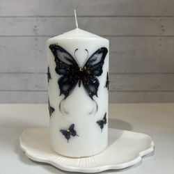 Pillar candle with Black butterfly Design