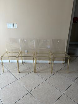 Set of 4 Acrylic Dining Chairs Gold Legs