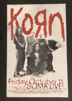 Korn Original Vintage Concert Poster 1996 SOMA San Diego Limp Bizkit Delinquent