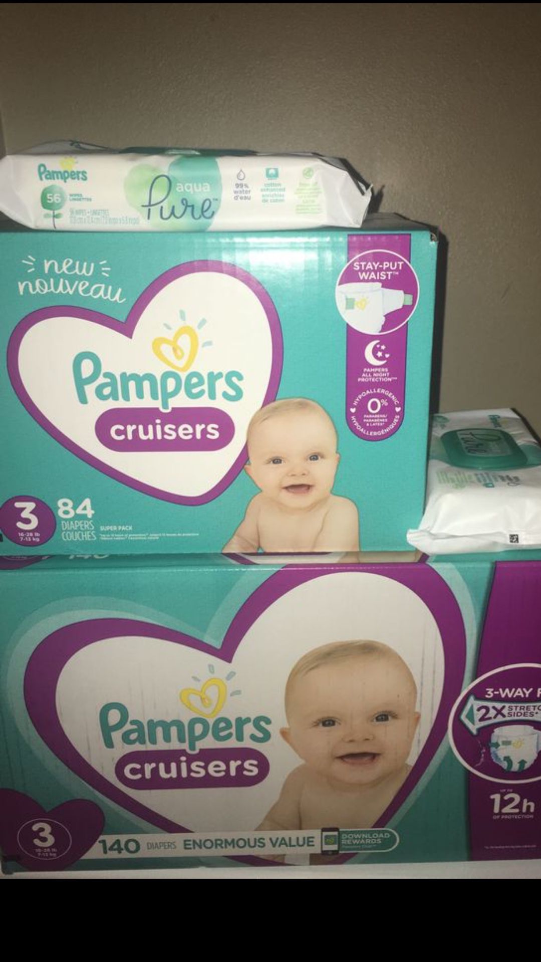 Pampers cruisers size 3 & pampers aqua pure wipes