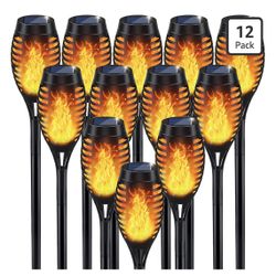 Solar Flame Torch Lights for Outdoor Decoration, 12Pack Outdoor Lights Solar Powered Waterproof, LED Torches for Outside Decor, Luces Solares Outdoor 