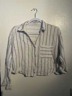 Love Notes Striped Cropped Button-Down Shirt