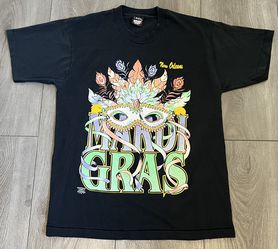 Vtg Mardi Gras New Orleans T-Shirt Large SCREEN STARS Single Stitch Black USA