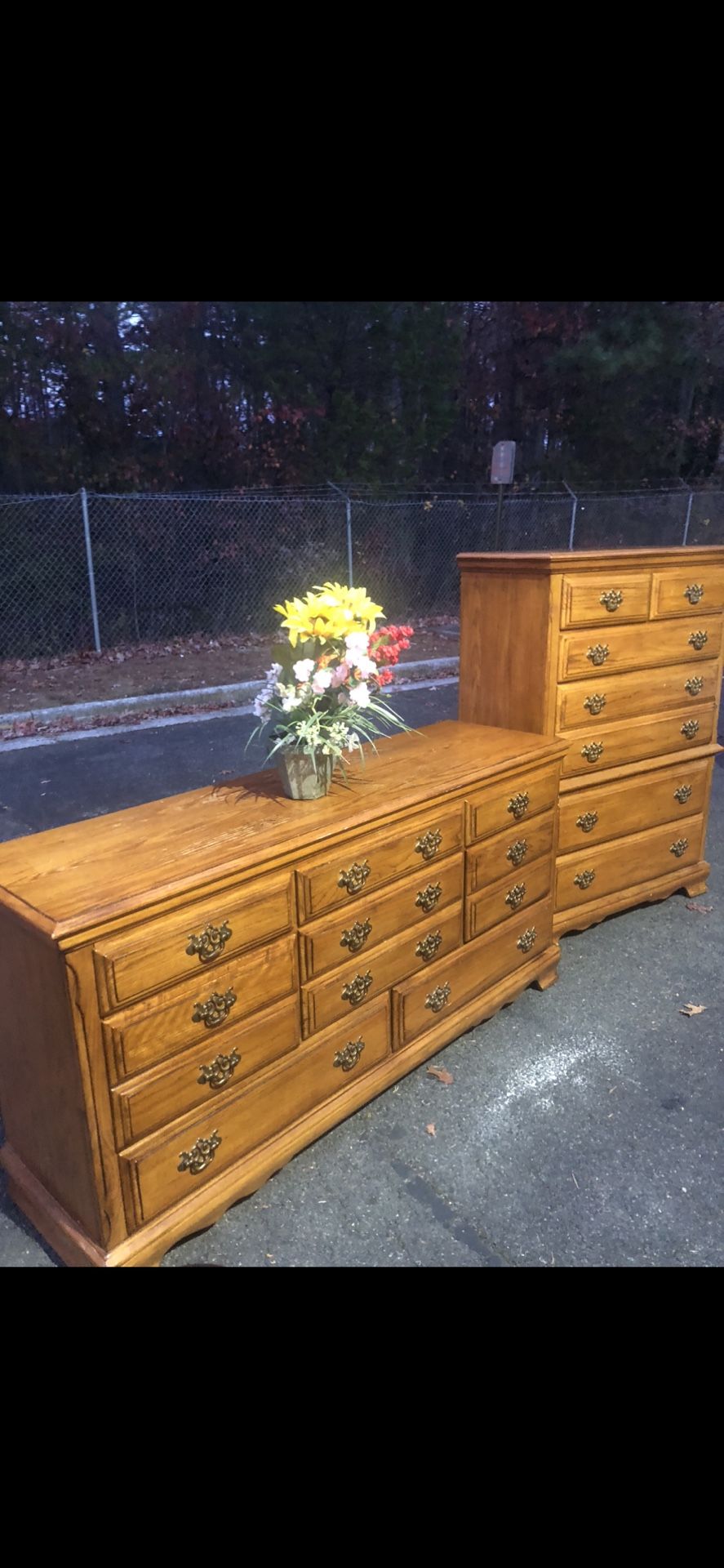 American Signature Solid Wood Set: Long Dresser With Big Drawers, Tall Chest. Drawers Sliding Smoothly. Delivery Available. Se Habla Español