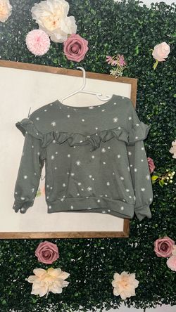 Girls Olive Star Print Ruffle Sweatshirt 2T