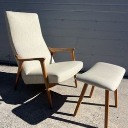 Mid-Century Modern Scandinavian Lounge Chair and Ottoman Set