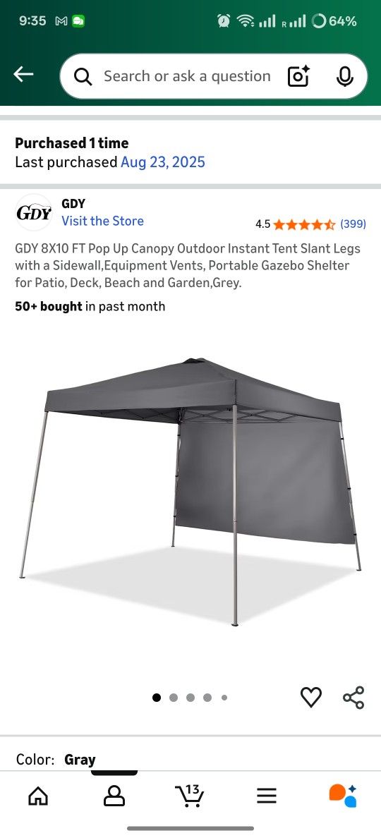 GDY 8X10 FT Pop Up Canopy Outdoor Instant Tent Slant Legs with a SidewallEquipment Vents Portable Gazebo Shelter for Patio Deck Beach and GardenG
