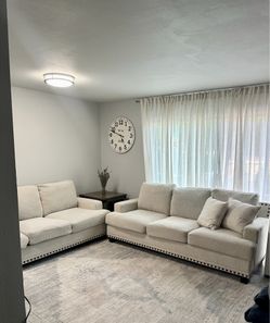 Ashley Furniture Set Nailhead Trim - 3 seat sofas with  tables