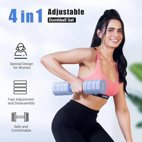 Dumbbell Set of 2, Adjustable Weight, Anti-slip Handle, Macaron Colors, Each 2.2/4.4/6.6/8.8 lbs, 4 in 1 Hand Weights Exercise at Home