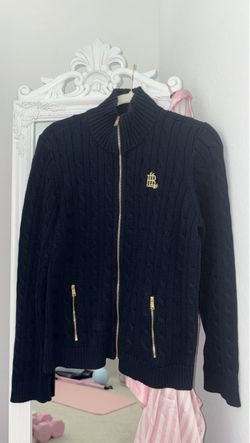 Ralph Lauren Black Cable Knit Zip Cardigan