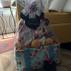 Happy Birthday Disneyland Basket With Minnie Mouse  Stuffy And More BRAND NEW
