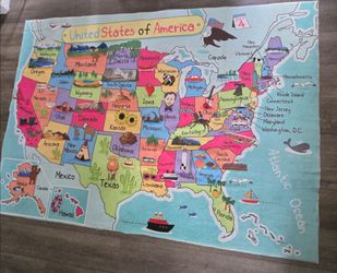Educational Kids Area Rug 5x7 | United States Map Learning Playroom Carpet