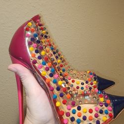 Christian Louboutin Colorful Spiked 4inch Red Bottom Heels 