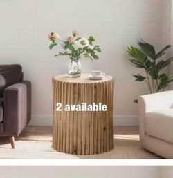 Natural Round MDF Cylindrical Coffee Table with Vertical Texture Relief Design