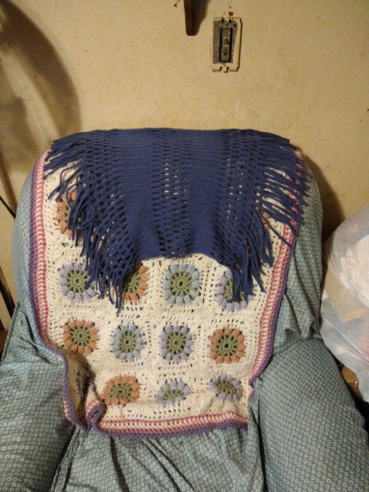 Britt's Knits "Fringe Benefits" Open Weave Knit Scarf (Blue)