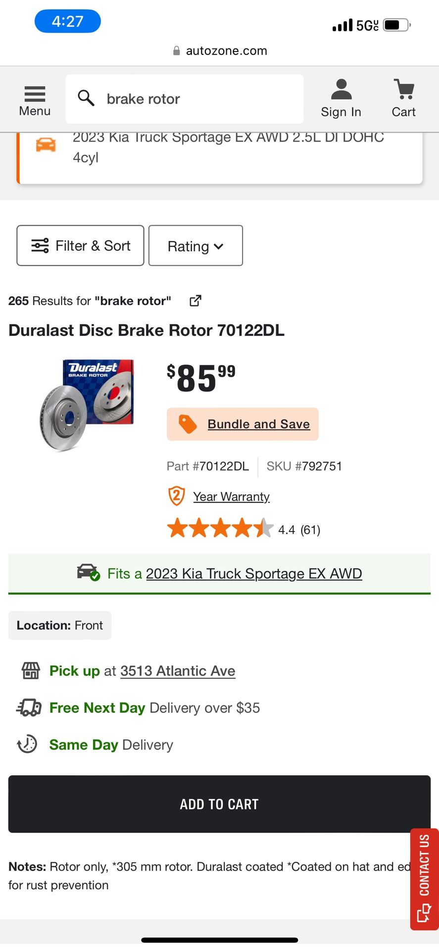 2 Front Brake Rotor For Kia Sportage And Tucson. The 85$ Price In the picture Is For ONE Rotor, Im Selling TWO For $130