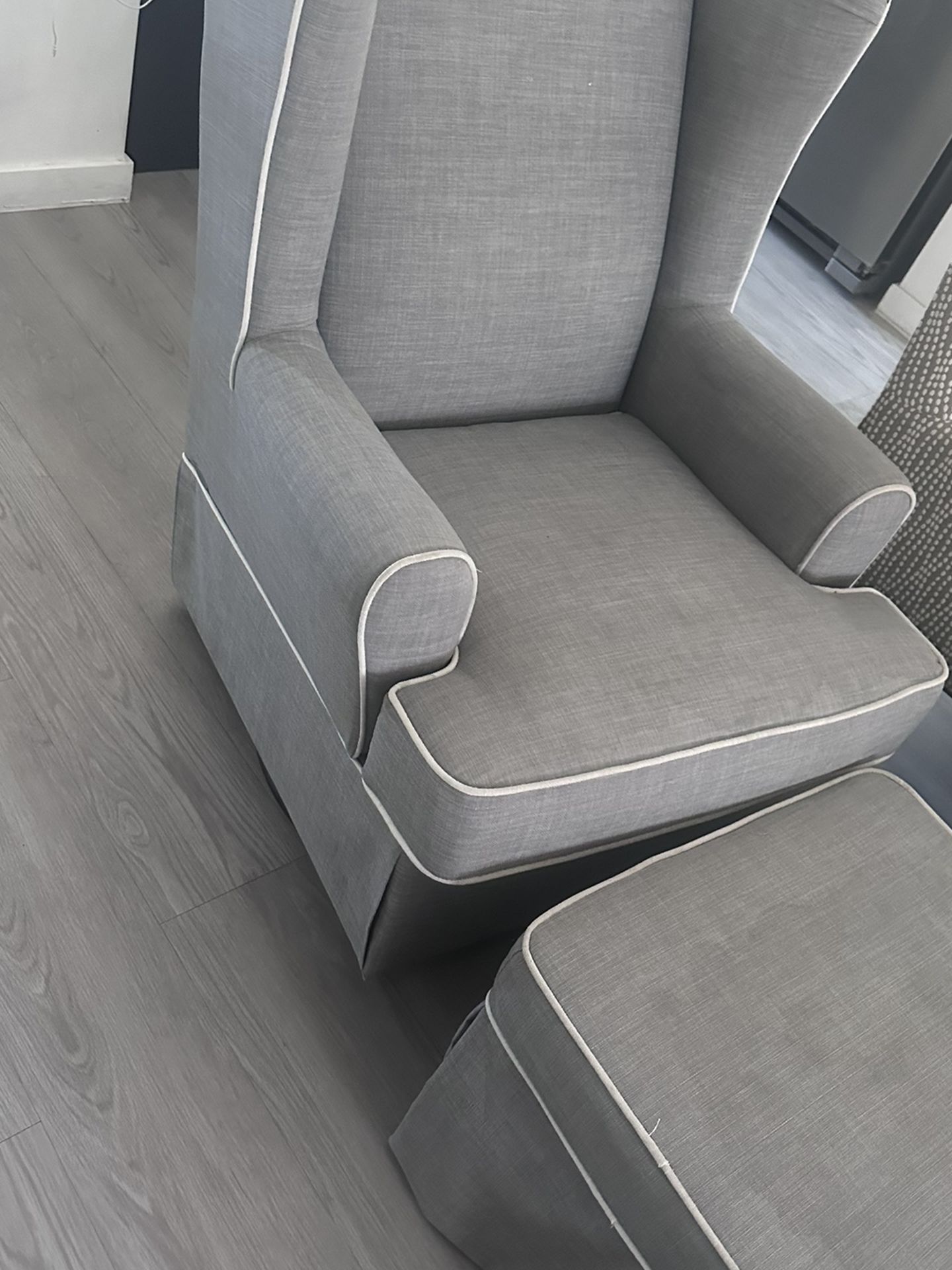 Eddie Bauer Upholstered Wingback Swivel Glider With Ottoman