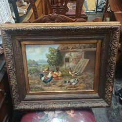 Farm Animals Landscape Oil Painting