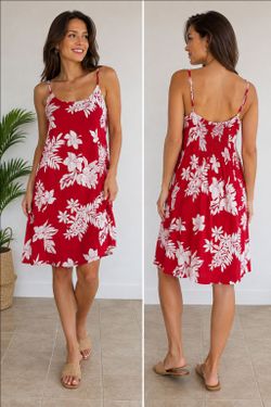 Vintage Hawaiian Red & White Floral Sundress Size XL – Knee Length