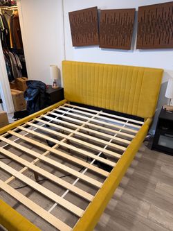 Yellow Upholstered Bed Frame with Headboard