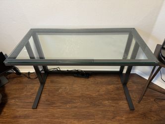 Crate & Barrel Desk: Metal frame with glass Top