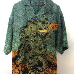 Vintage no boundaries button up men’s medium shirt flames and dragon