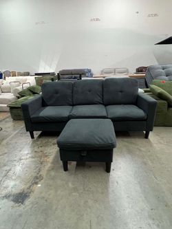 Sectional Sofa Couches for Living Room, L Shaped Couch 3-Seat Convertible Sectional Sofas with Removable Storage Ottoman, Modern Polyester Fabric (Bla