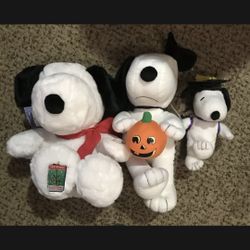 lot of 3 snoopy peanuts plush stuffed christmas halloween graduation new card 