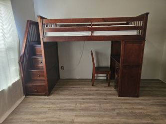 Wood Bed With Desk An Stairs