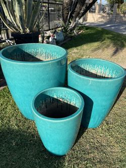 Cracked Green Ceramic Planters-Large Ceramic Pots ($300 set of 3 )