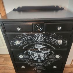 Hand Painted Black 5 Drawer Dresser 