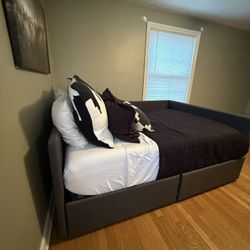 Modern Upholstered Twin Daybed with 2 Storage Drawers – Charcoal Gray