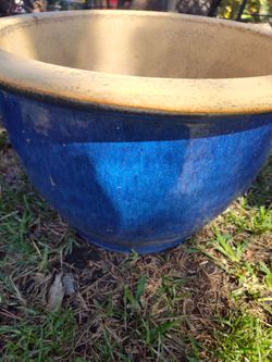 Large Blue Glazed Ceramic Planter