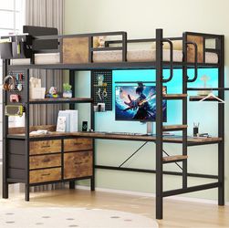 Loft Bed with Desk and Storage Shelves