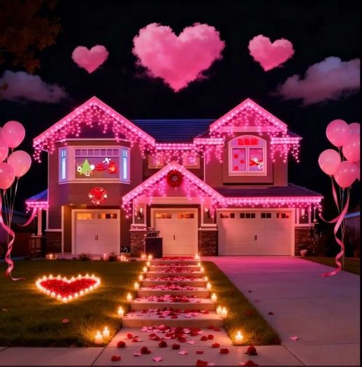 Valentine's Day Pink Icicle String Lights 32.8 Ft 200 LED. Valentine's Outdoors Home Decor 💕✨️🩷