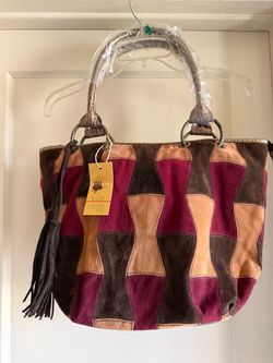 Patchwork Suede Tote Bag with Tassel
