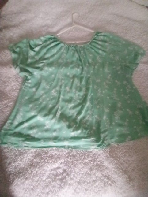 Mint Green Top With White Floral Design.