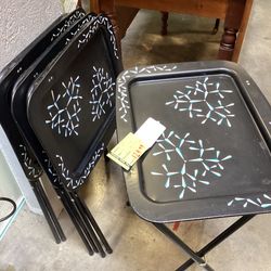 Vintage Cal-Dak four piece set folding TV trays metal