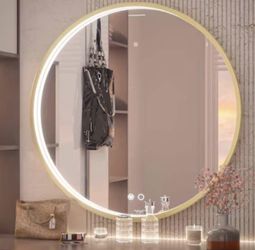 32” Gold Frame Round LED bathroom Mirror 
