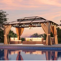 new in boxes!12x16 Polycarbonate hardtop gazebo with curtain and net