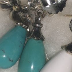 Rare 18k Gold /sterling Silver Tear Drop Turquoise Earrings