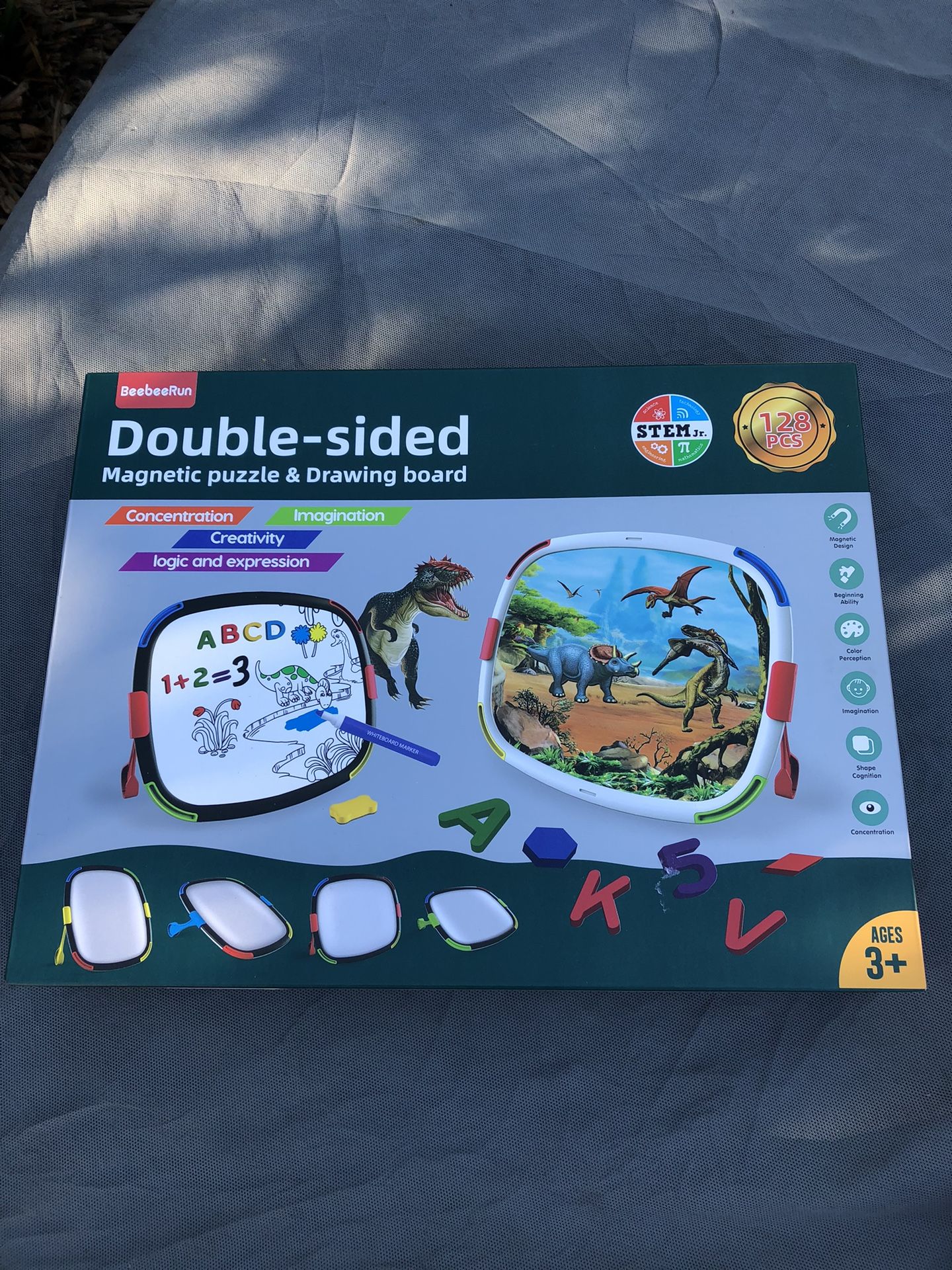 BeebeeRun Double-sided Magnetic Puzzle & Drawing Board with a dinosaur theme