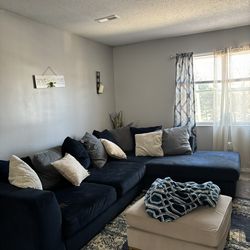 Large Blue Velvet Sectional – Must Go ASAP (Moving Sale)