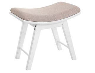 19*12*18“ Vanity Seat, Modern Makeup Dressing Stool, Padded Bench with Rubberwood Legs, White
