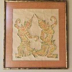 Vintage Thai Temple Rubbing Framed on Rice Paper
