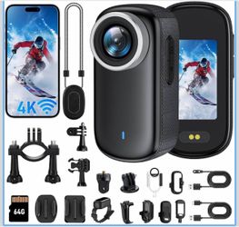 4K Mini Action Camera with 1.47" Screen, Wearable Body Camera, Small Camera with Magnetic Clip, Thumb Size Cam with Helmet Mount, Portable POV Camcord